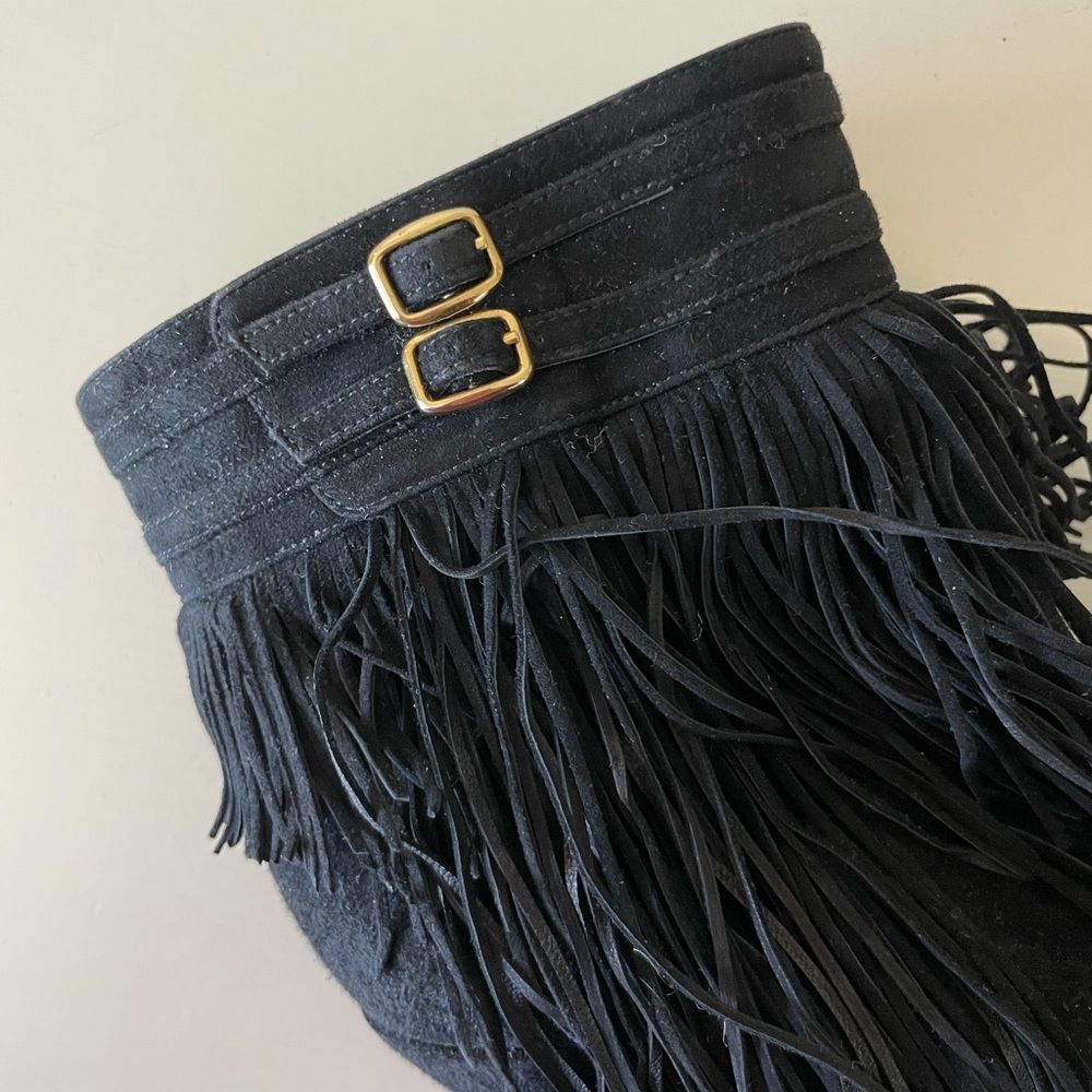 Nicholas Kirkwood Aubergine Fringe Platform Wedge Ankle Bootie - Picture 9 of 9